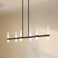 Ristretto 50 Inch 12 Light Matte Black Led Linear Chandelier With Clear Ribbed And White Acrylic Shades
