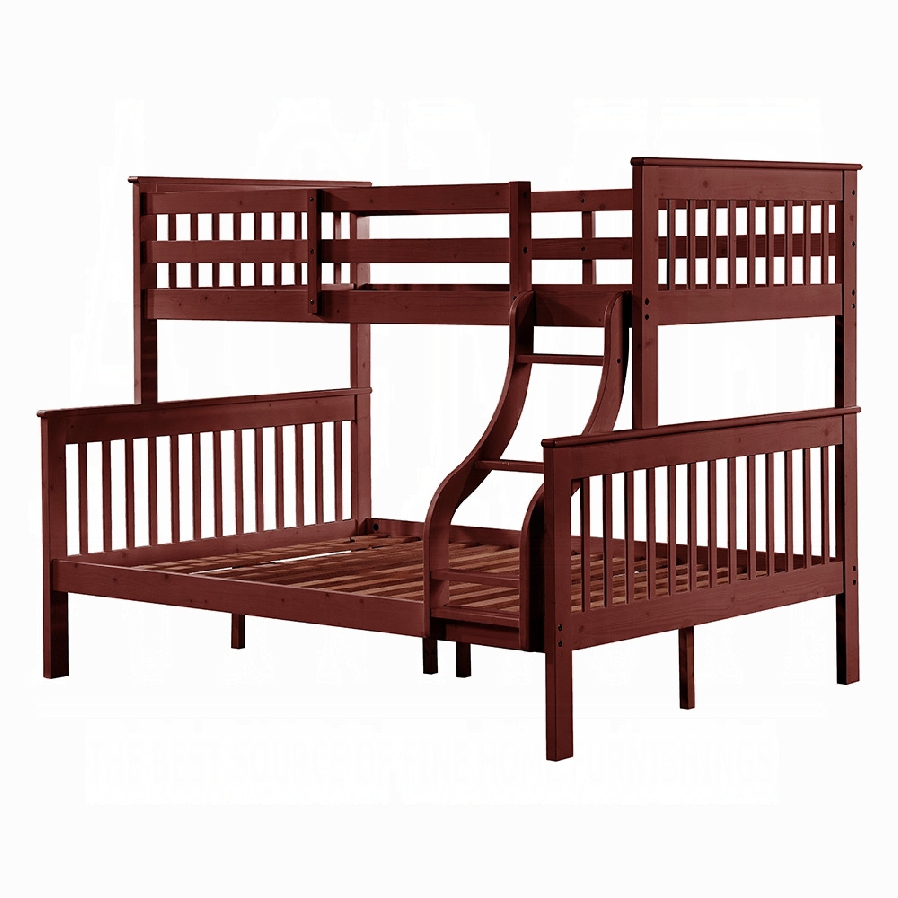 Rita Twin Over Full Bunk Bed Slatted Frame Fixed Ladder Cherry Brown