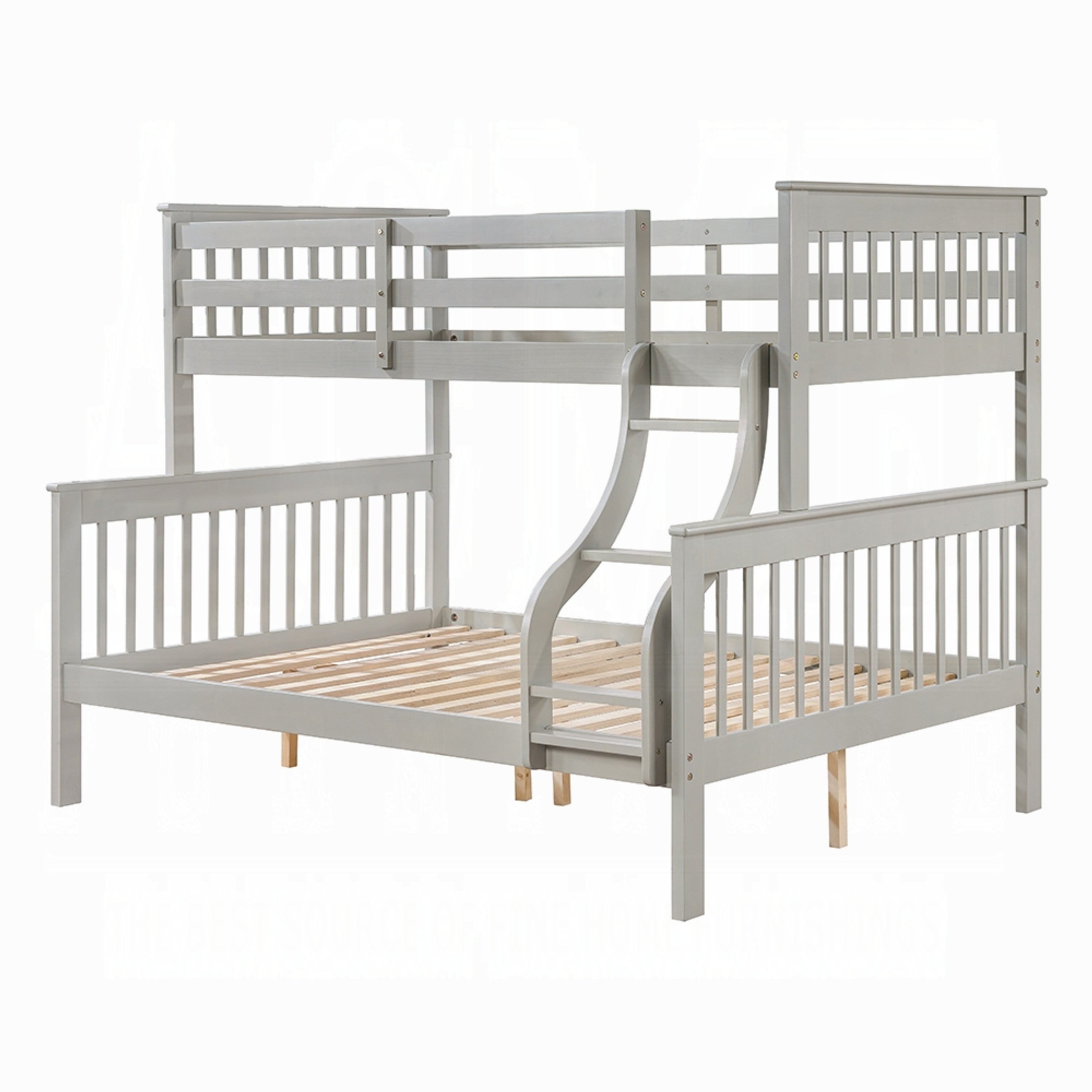 Rita Twin Over Full Bunk Bed Slatted Frame Fixed Ladder Gray And Brown