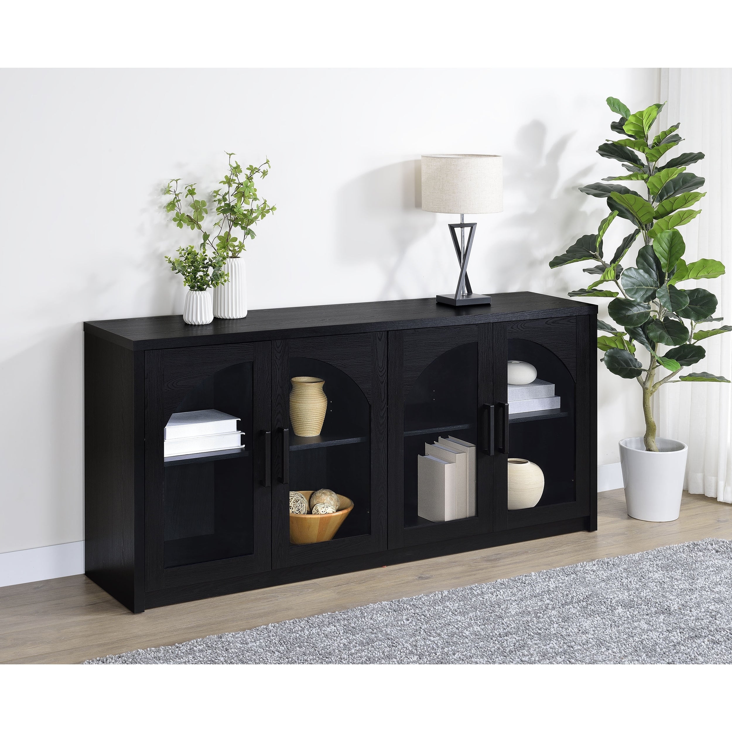 Riva 4 Door Dining Sideboard Buffet Storage Credenza Black