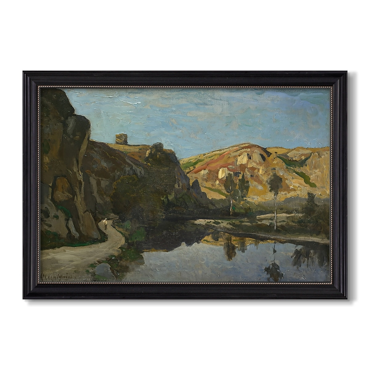 River Landscape With Cliffs C 1850 1860 Henri Harpignies Custom Framed Canvas