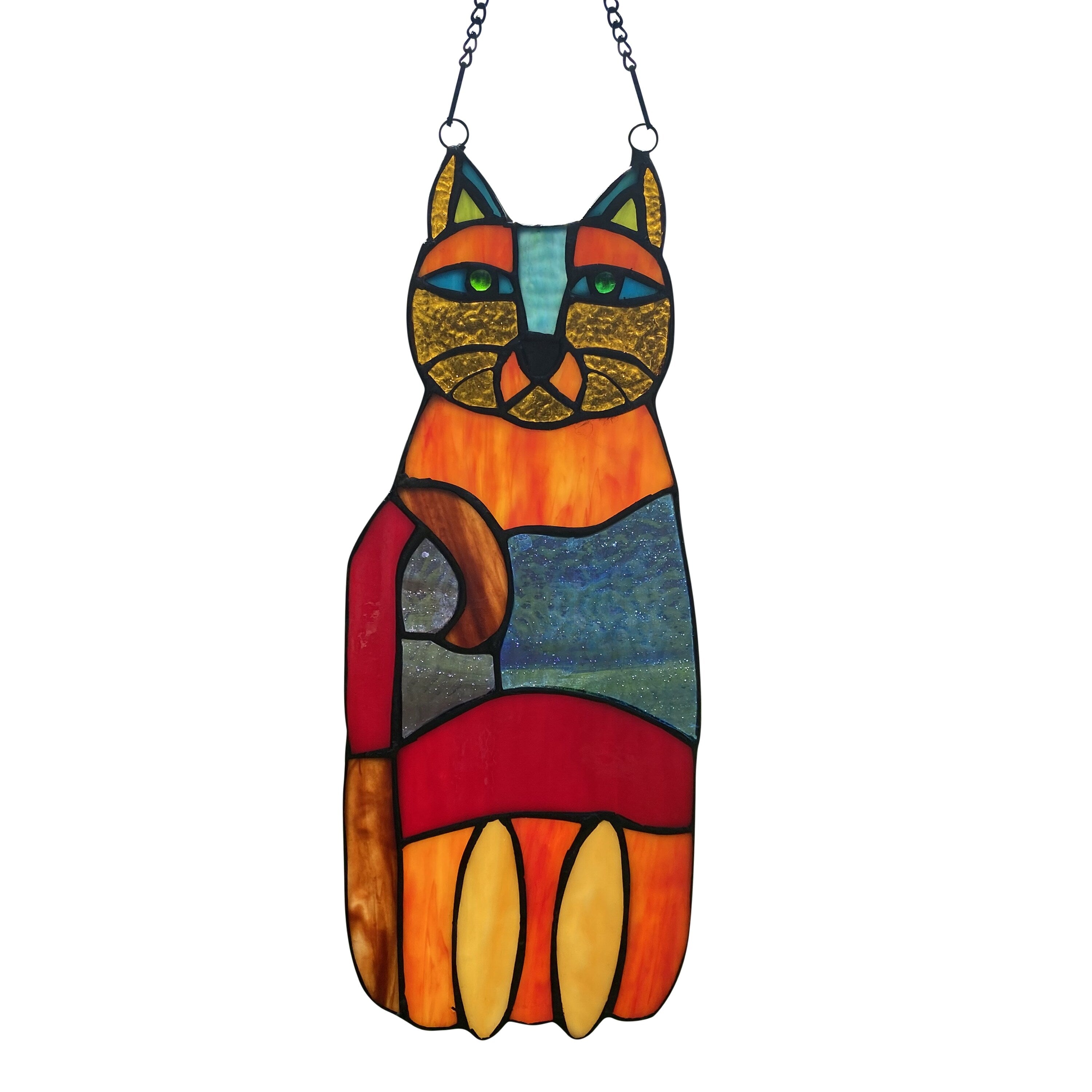 River Of Goods 13 H Crazy Cat Stained Glass Window Panel