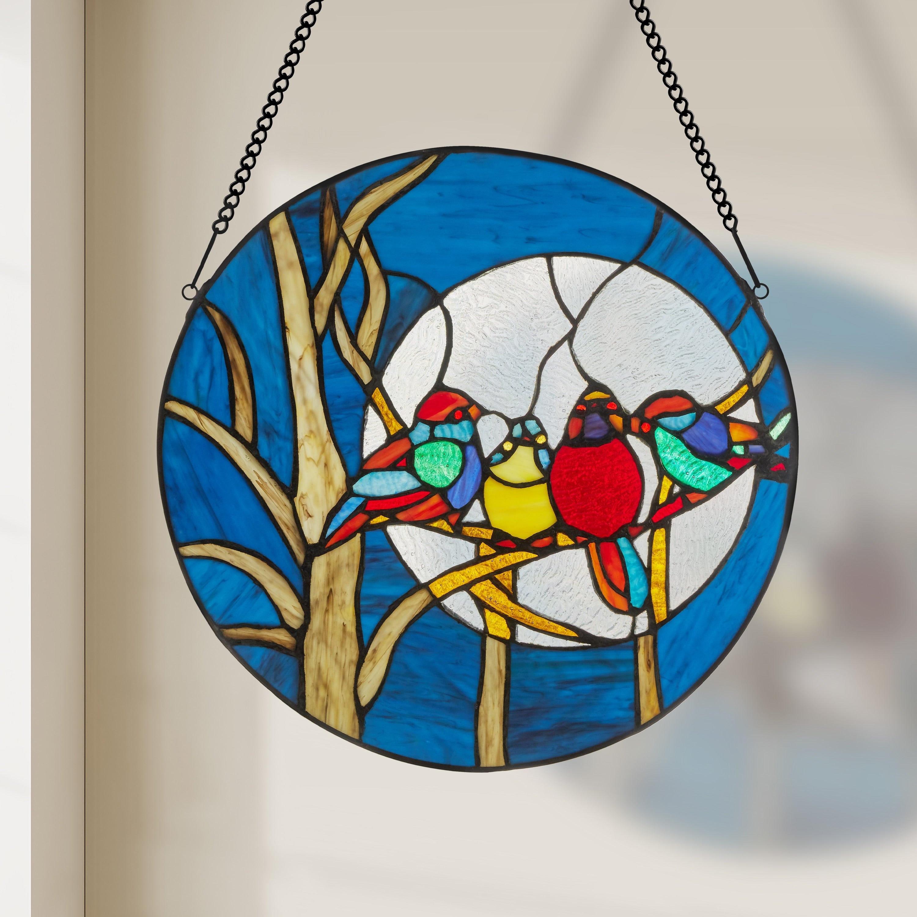 16 H Birds In The Night Sky Round Stained Glass Window Panel