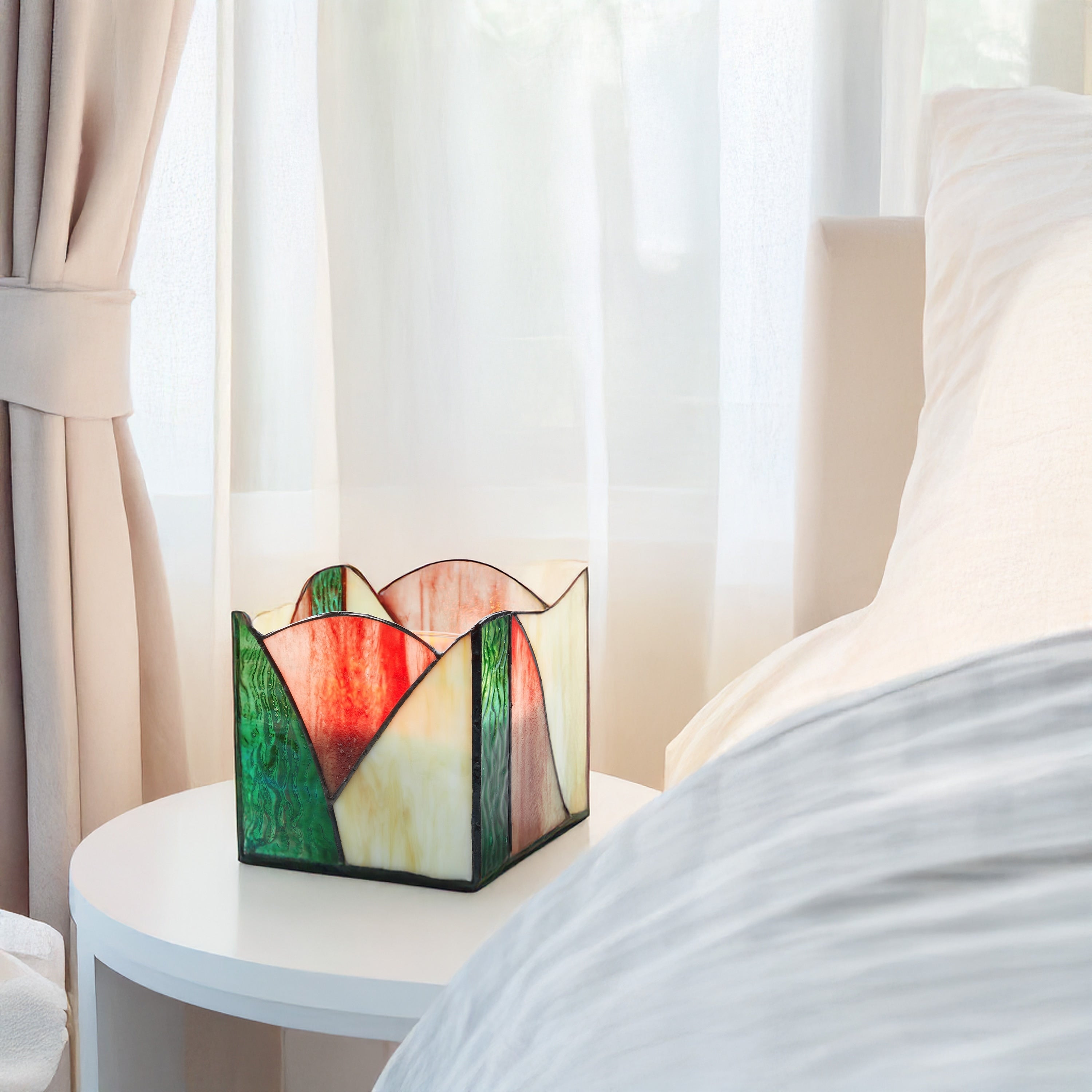 River Of Goods 4.75 Inch Colorful Waves Stained Glass Candle Holder 4.75 X 4.75 X 4.75