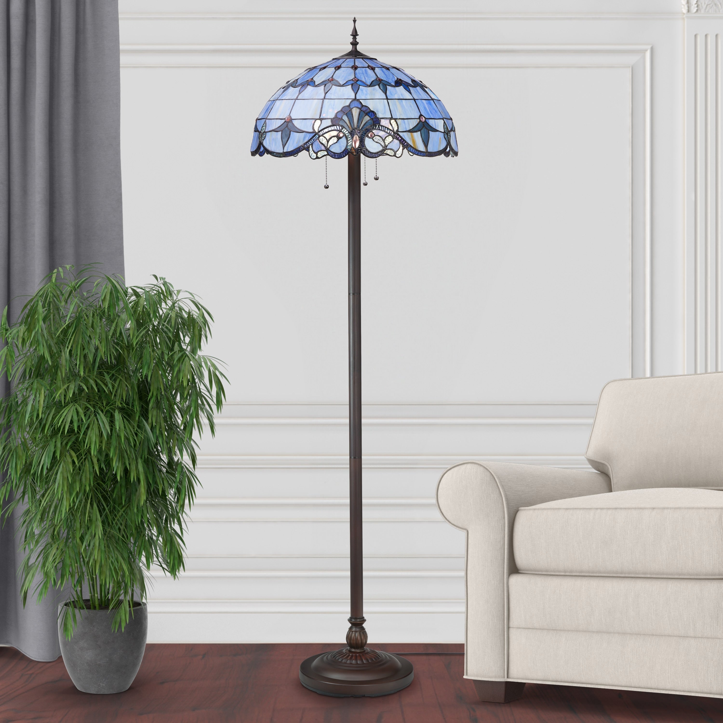 River Of Goods Allistar Amber Stained Glass And Resin 3 Light 64 Inch High Downlight Floor Lamp