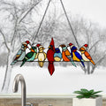 River Of Goods Holiday Birds Hanging Stained Glass Window Panel
