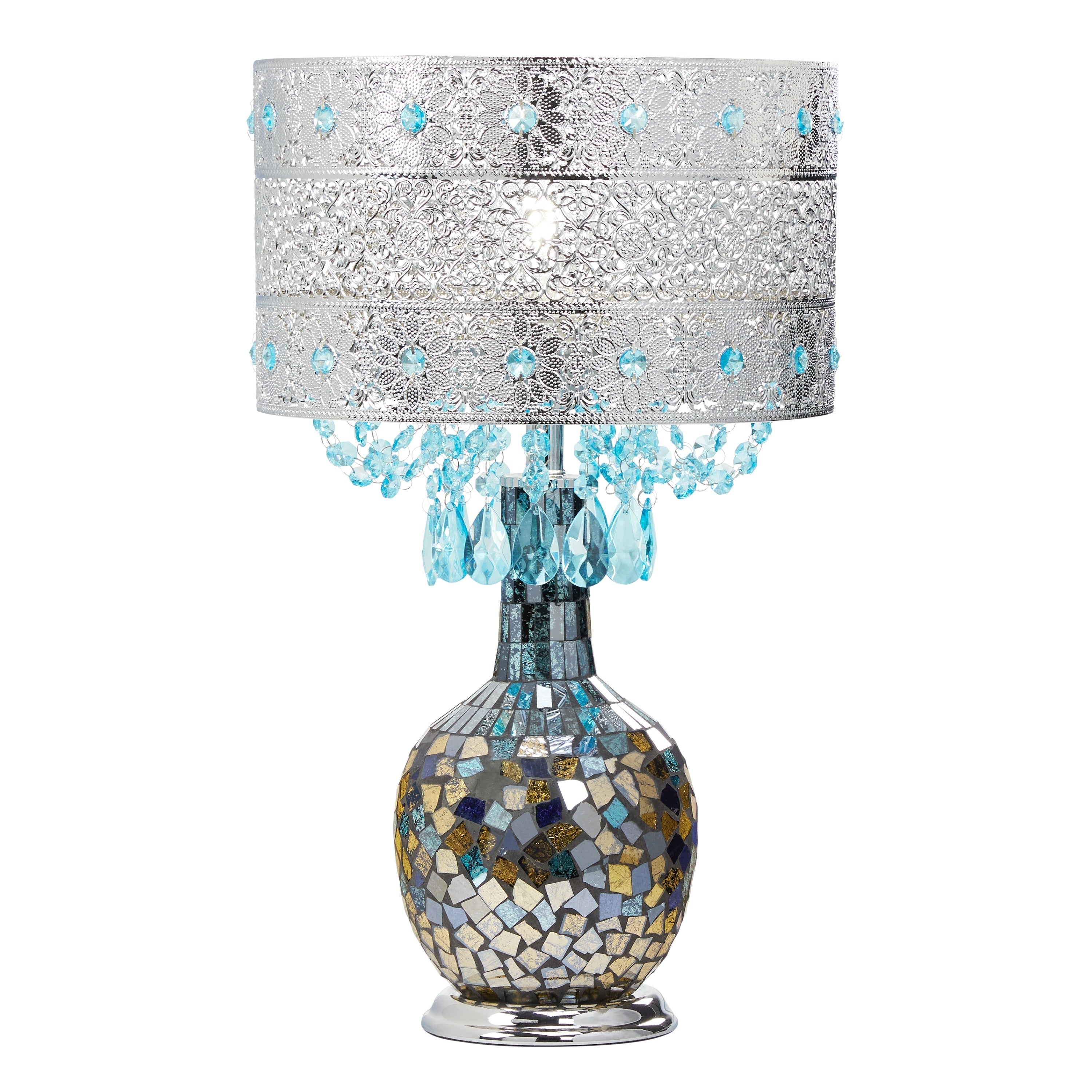 Poetic Wanderlust By Tracy Porter Mattei Jeweled Metal Shade With Mosaic Base Table Lamp