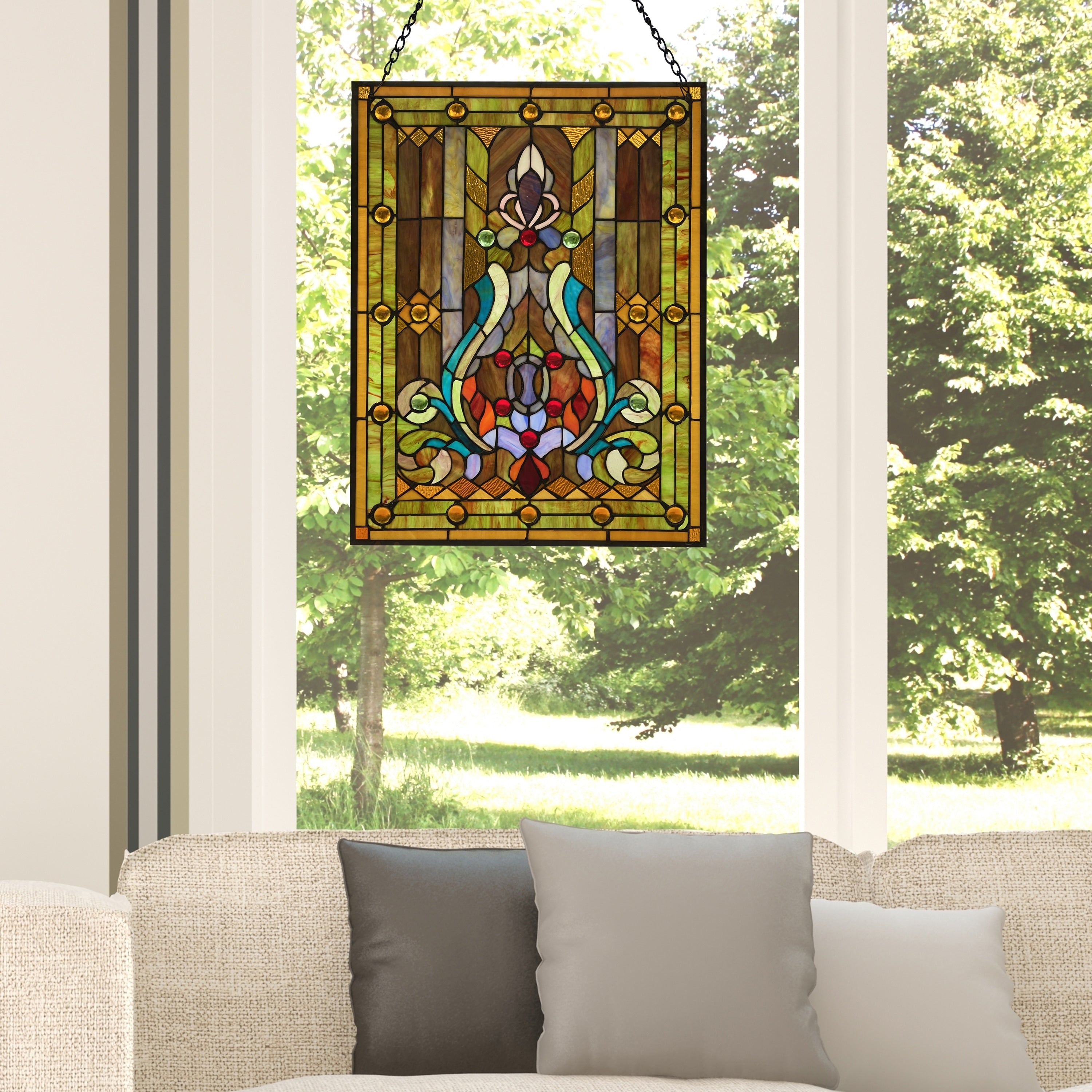 River Of Goods Multicolor Stained Glass 24.75 Inch High Fleur De Lis Window Panel M
