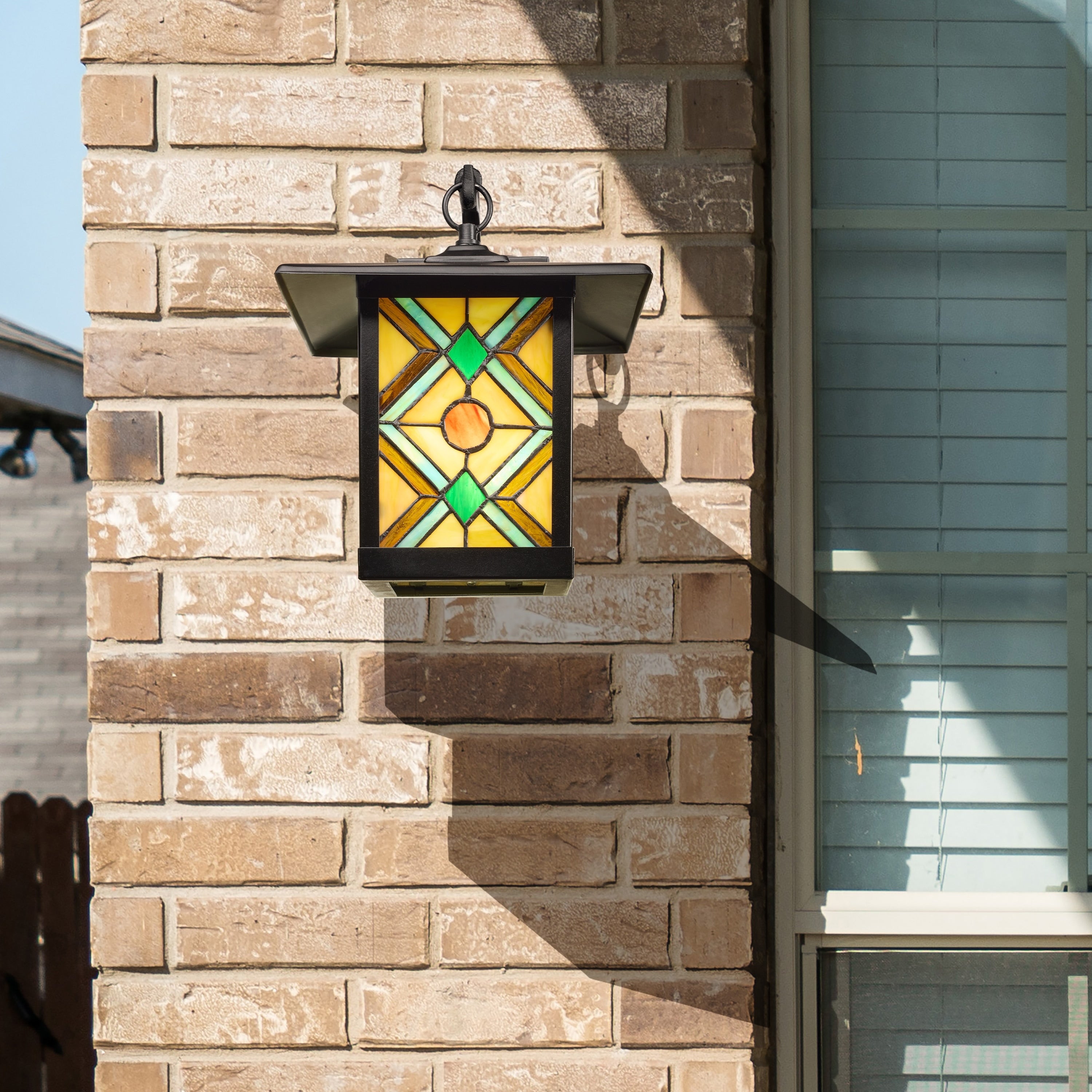 River Of Goods Multicolor Stained Glass And Black 1 Light Outdoor Lantern Wall Sconce 10.75 X 9 X 11.75