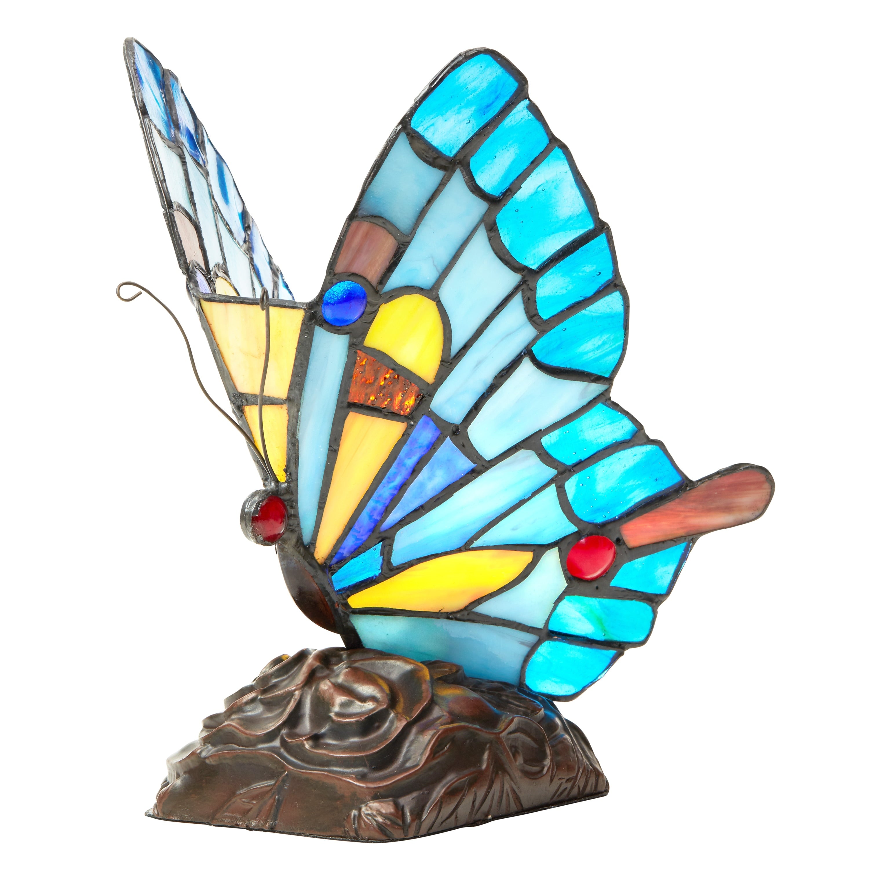 River Of Goods Stained Glass 9.5 Inch Tiffany Style Flying Butterfly Accent Lamp
