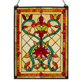 Tiffany Style Firey Hearts And Flowers Stained Glass 24 Inch Window Panel