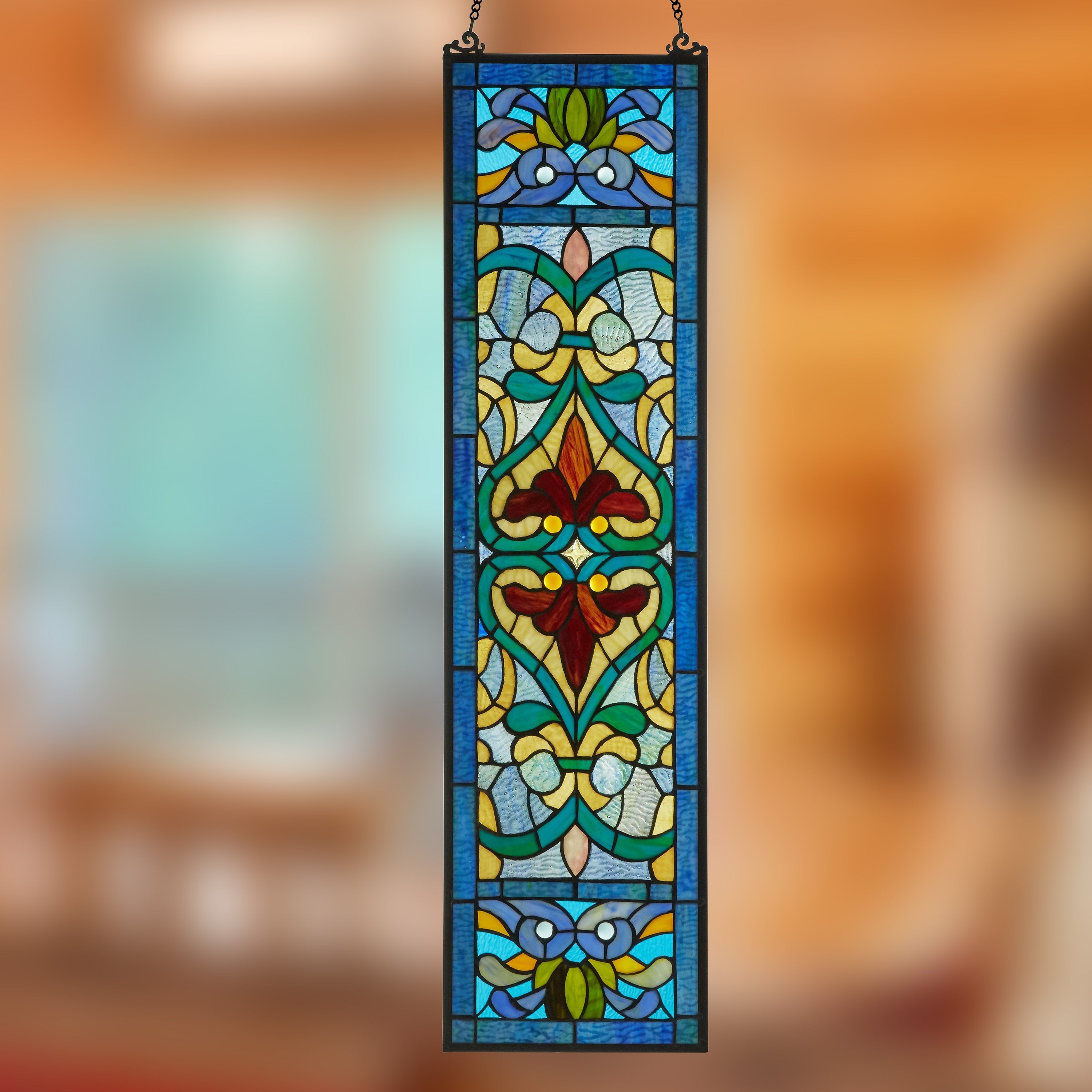 River Of Goods Victorian Stained Glass Fleur De Lis Window Panel