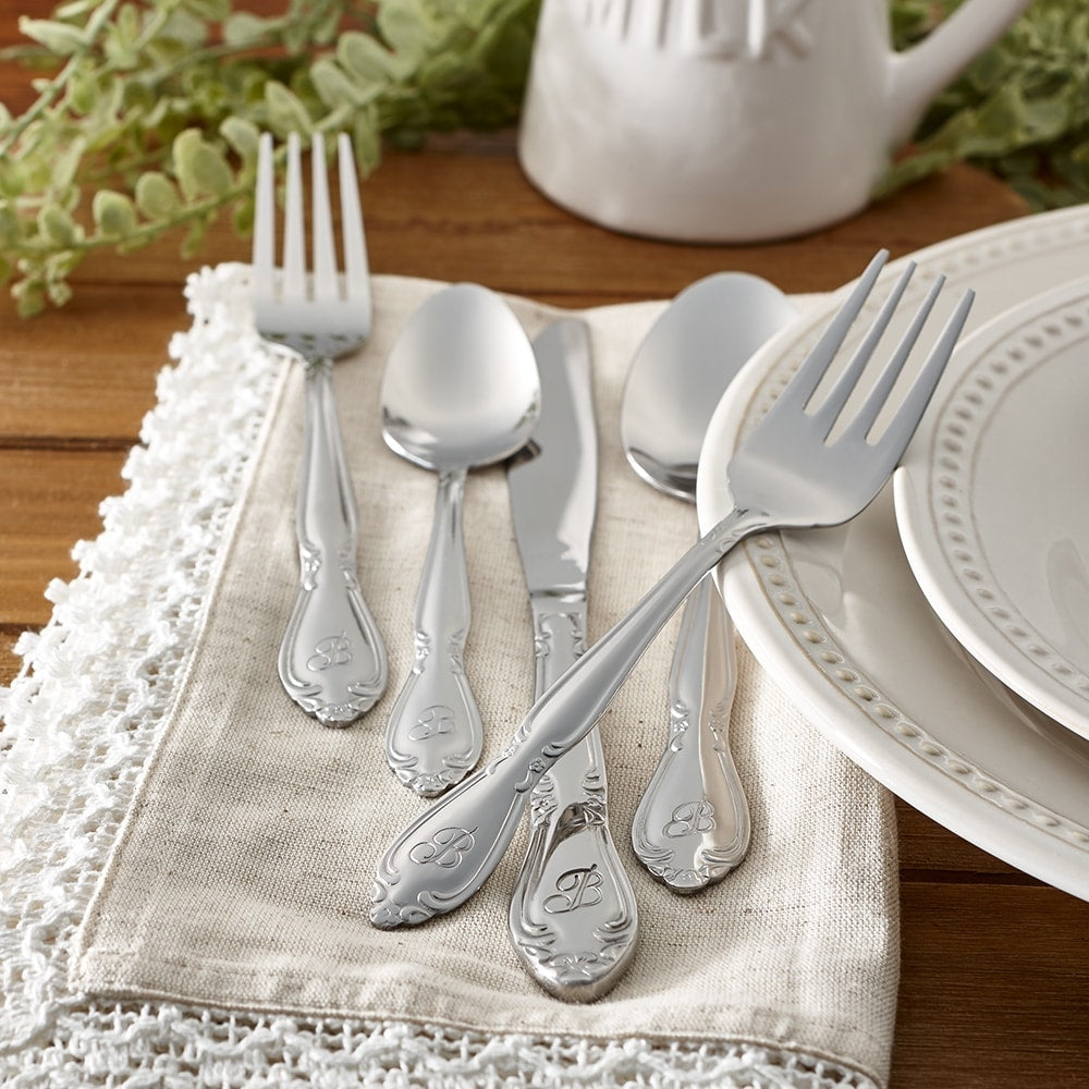 Riverridge 46 Piece Monogrammed Rose Pattern Flatware
