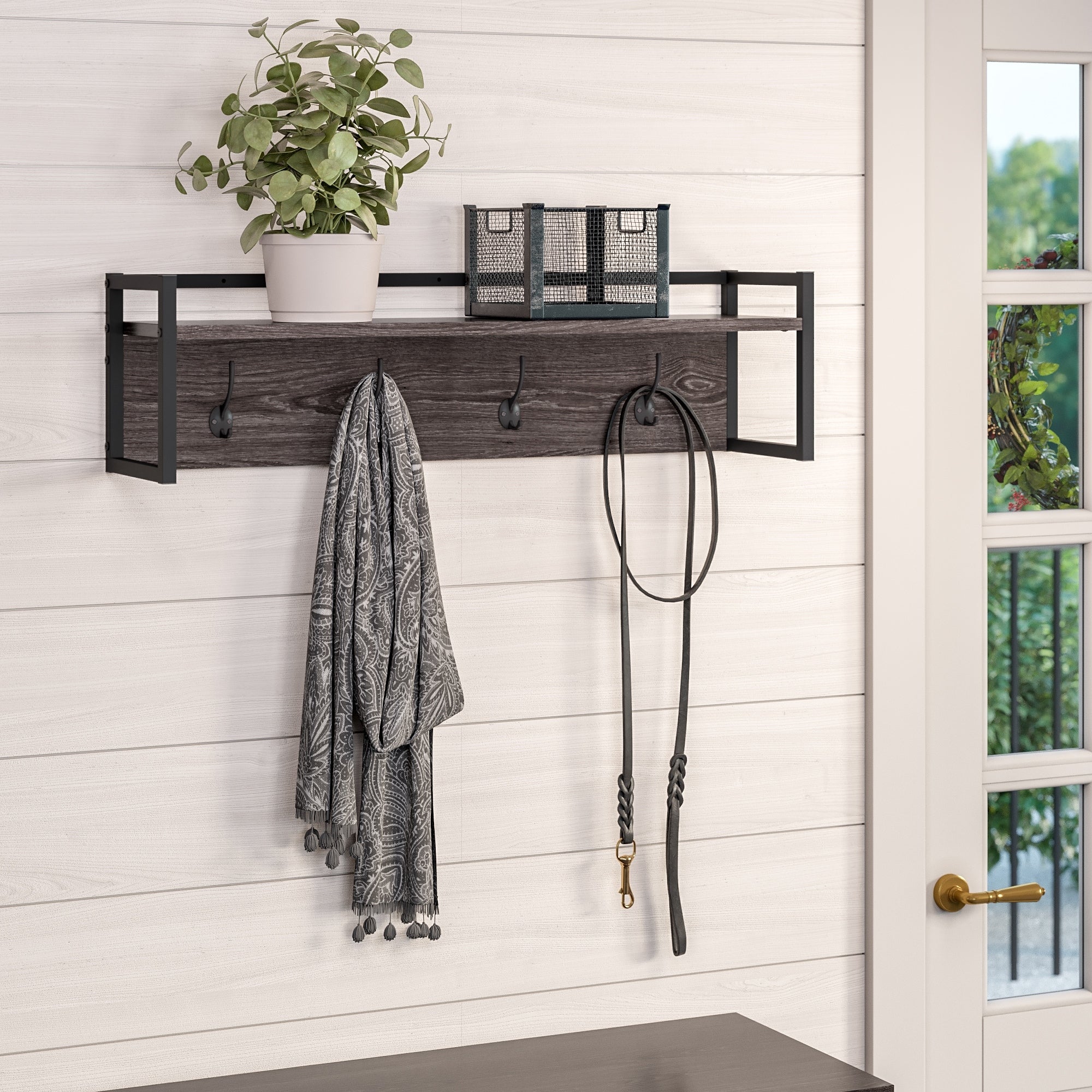 Riverridge Afton 4 Hook Metal Frame Wall Shelf