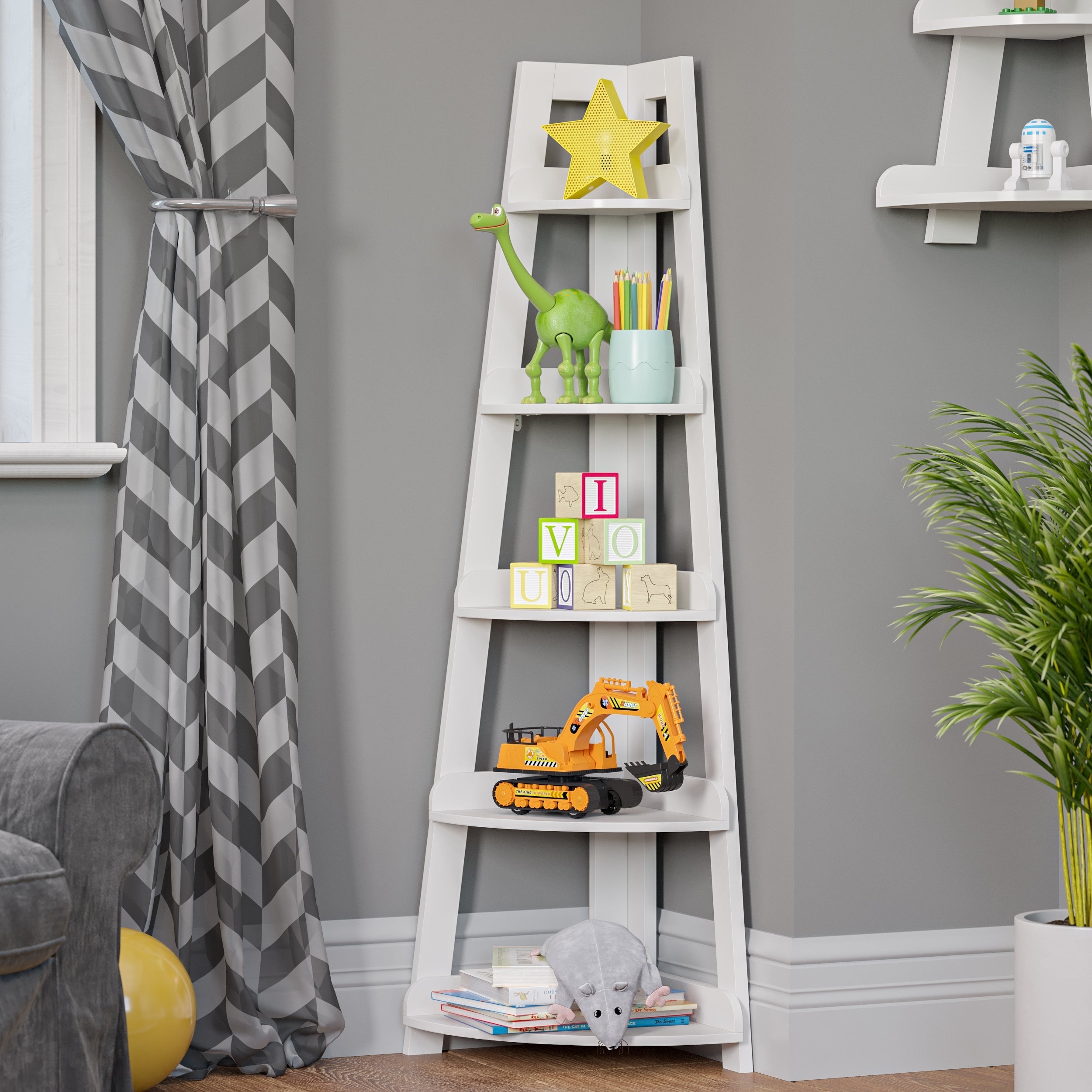 Kids 5 Tier Corner Ladder Shelf