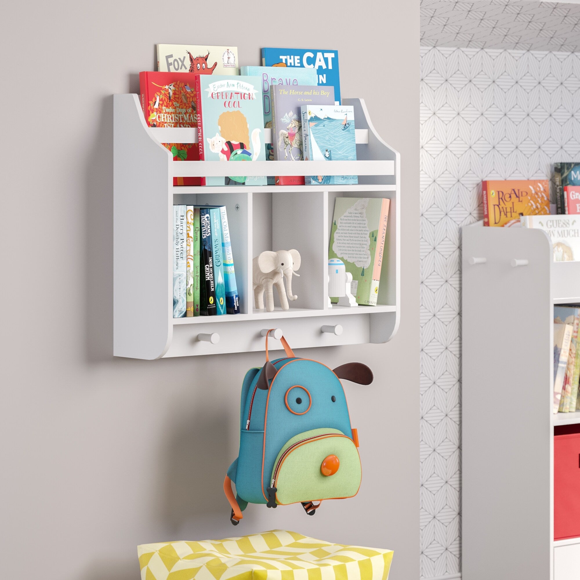 Riverridge Kids Wall Shelf With Cubbies And Bookrack