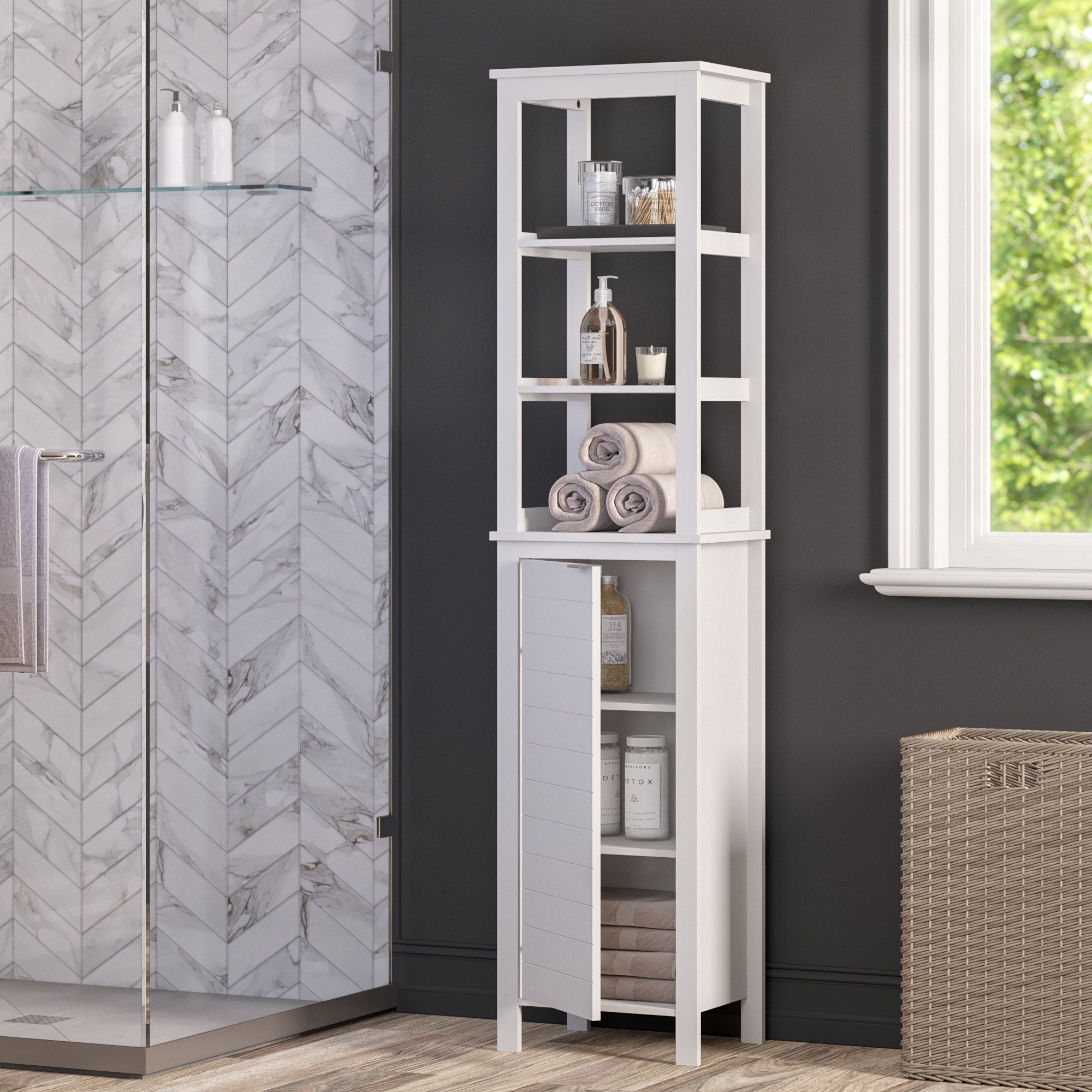 Riverridge Madison Collection Linen Tower With Open Shelves White