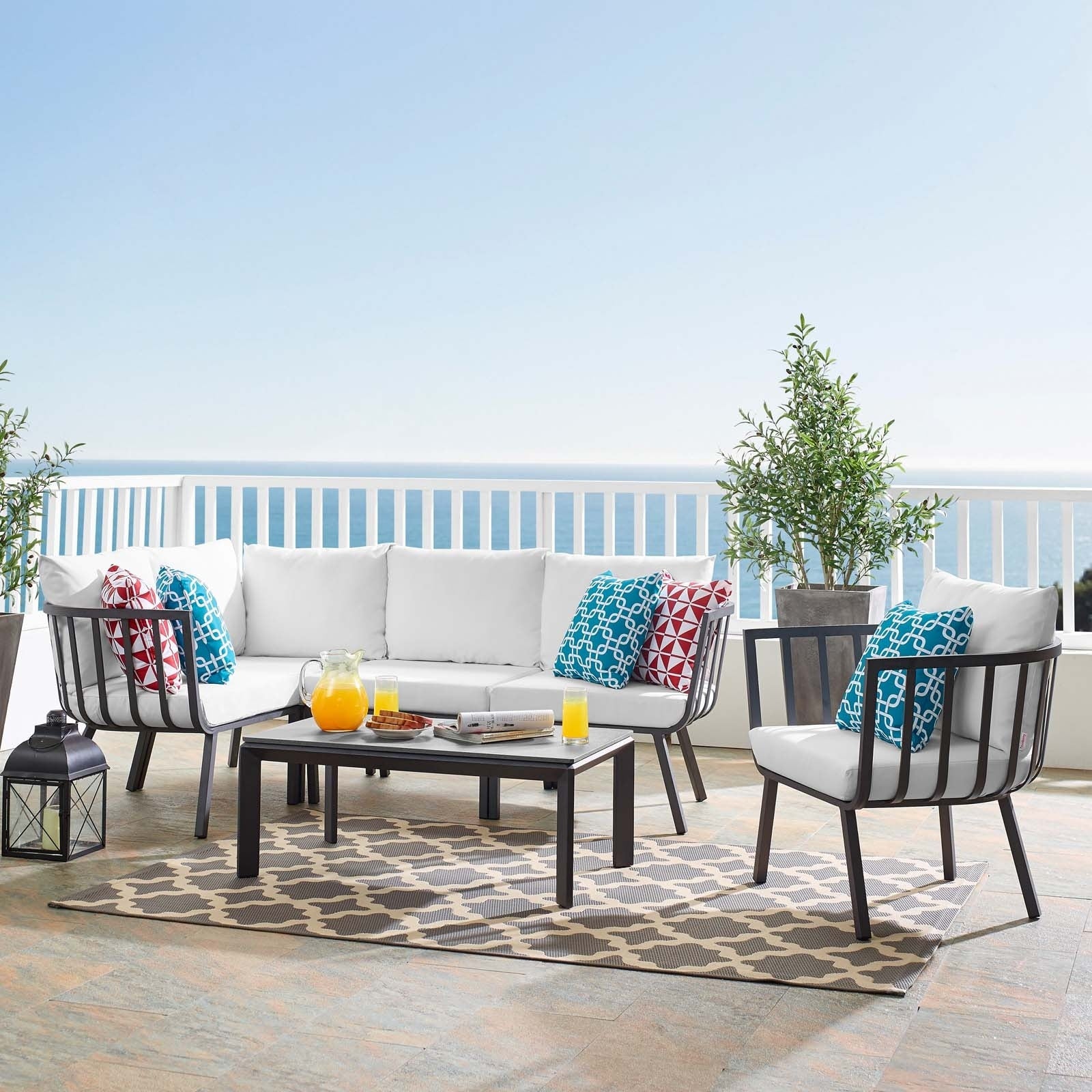 Riverside 4 Piece Outdoor Patio Aluminum Sectional Set With Armchair And Table