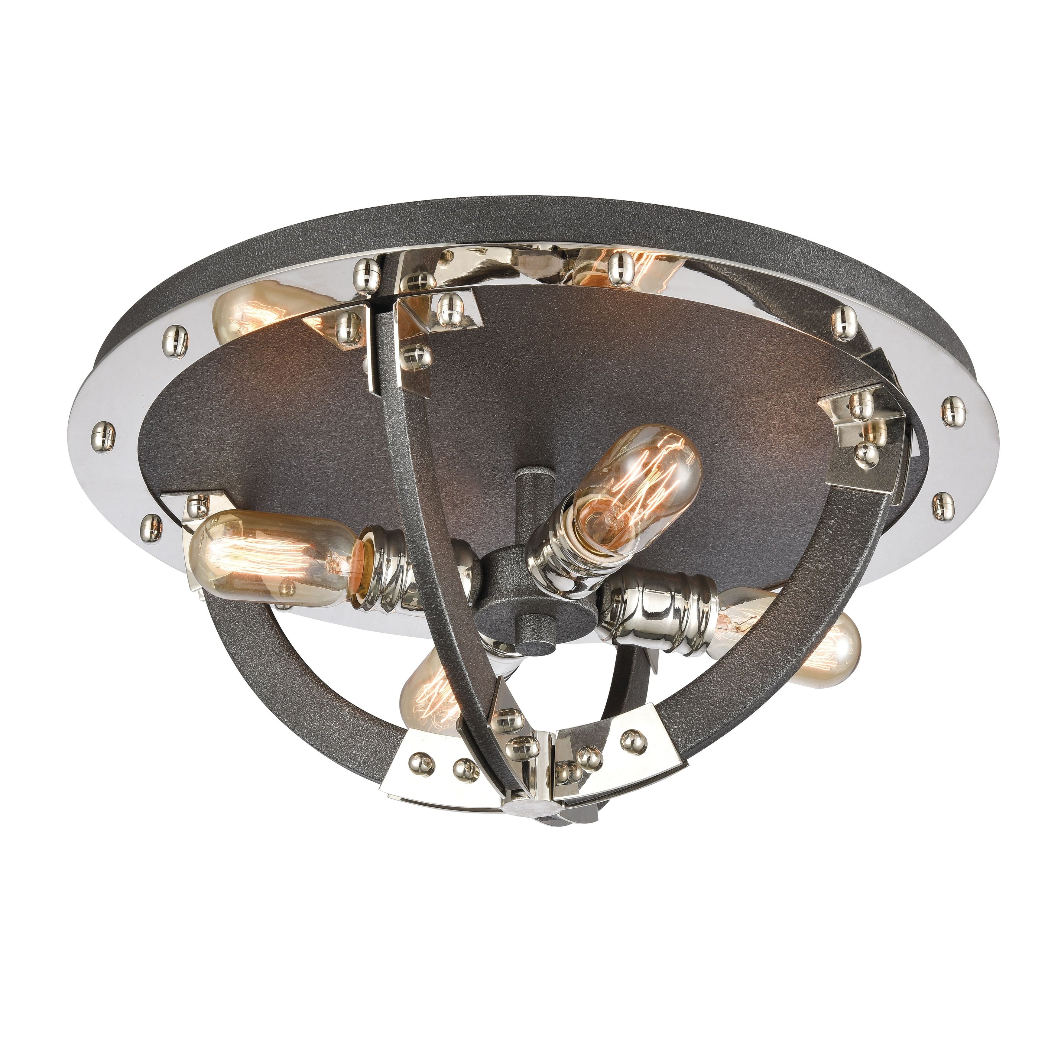 Riveted Plate 19 Wide 4 Light Flush Mount Silverdust Iron 19 Inch W