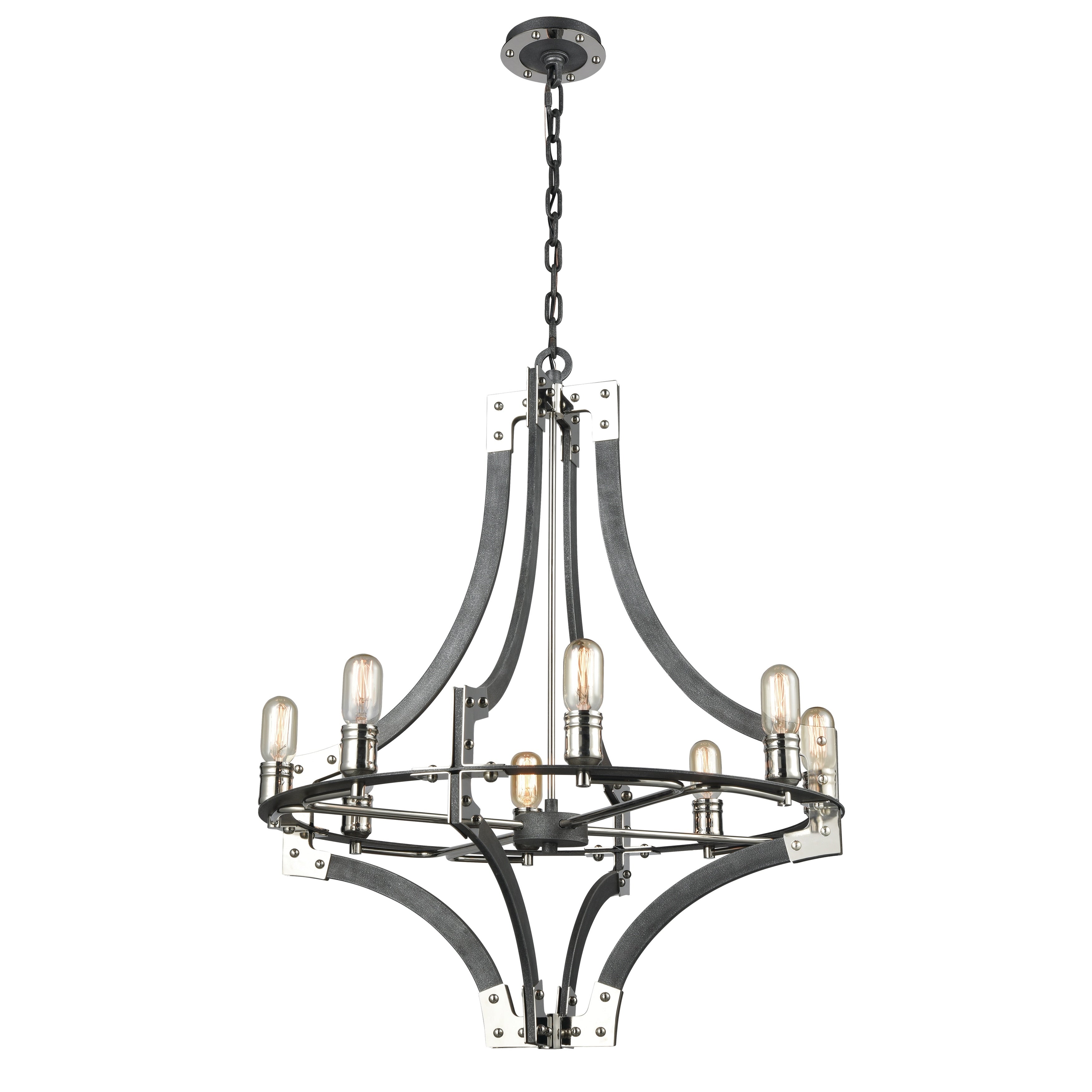 Riveted Plate 28 Inch Wide 8 Light Chandelier In Silverdust Iron 28In W X 28In D X 35In H