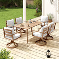 Riviera 7 Piece Brown Aluminum Patio Dining Set With Rectangular Table 6 Swivel Dining Chairs And Light Gray Cushions