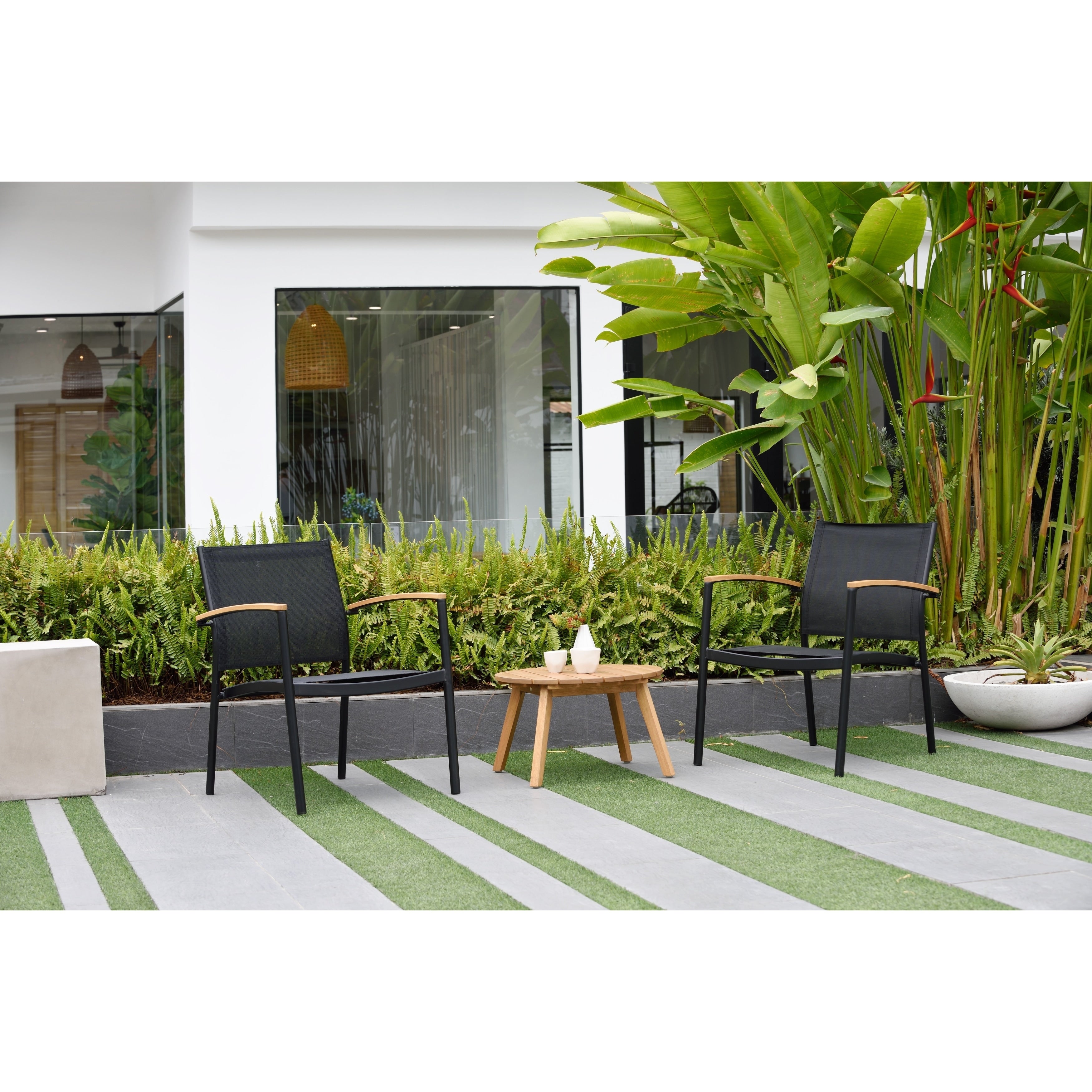 Riviera Patio 3 Piece Bistro Set With Black Sling Chairs By Amazonia. Perfect For Outdoors