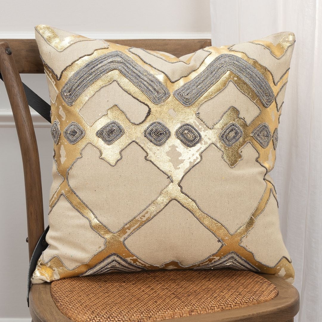The Curated Nomad Pitai Gold Geometric 20 Inch Square Pillow