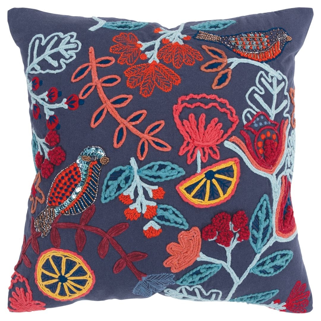 Rizzy Home Coral Blue Orange Yellow Red Bird 20 X20 Filled Pillow