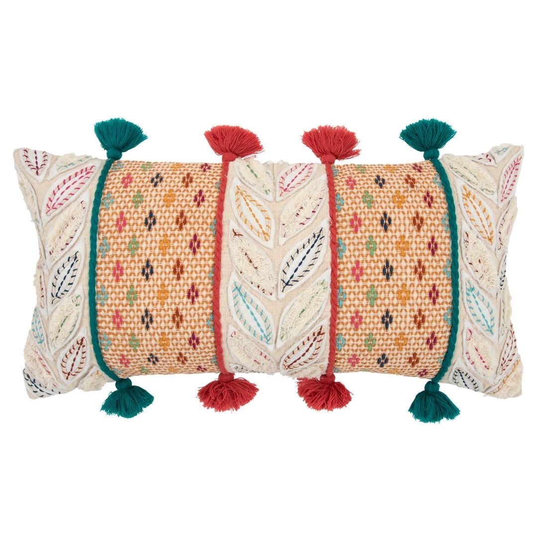 Rizzy Home Coral White Teal Green Stripes 14 X26 Filled Pillow