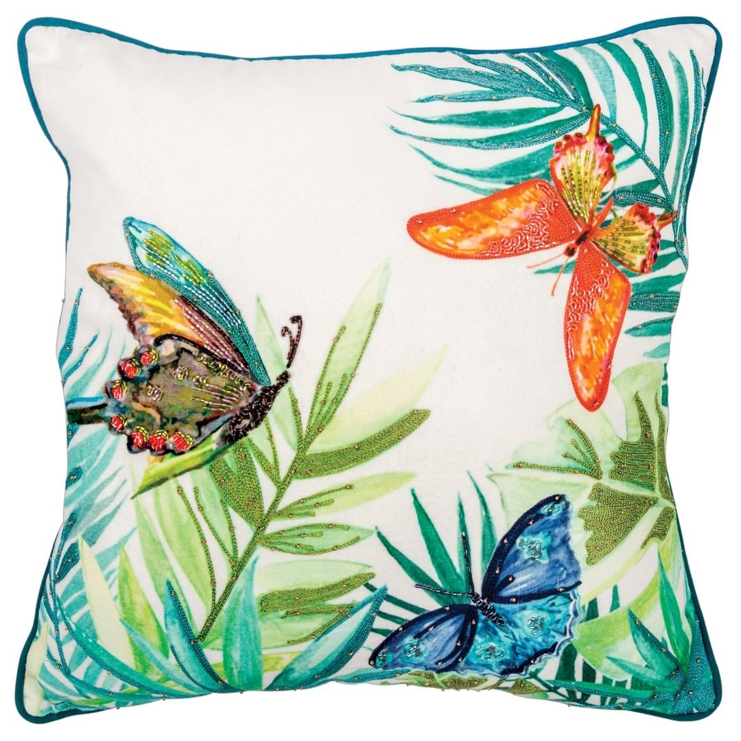 Rizzy Home Green Blue Orange Butterflies 20 X20 Filled Pillow