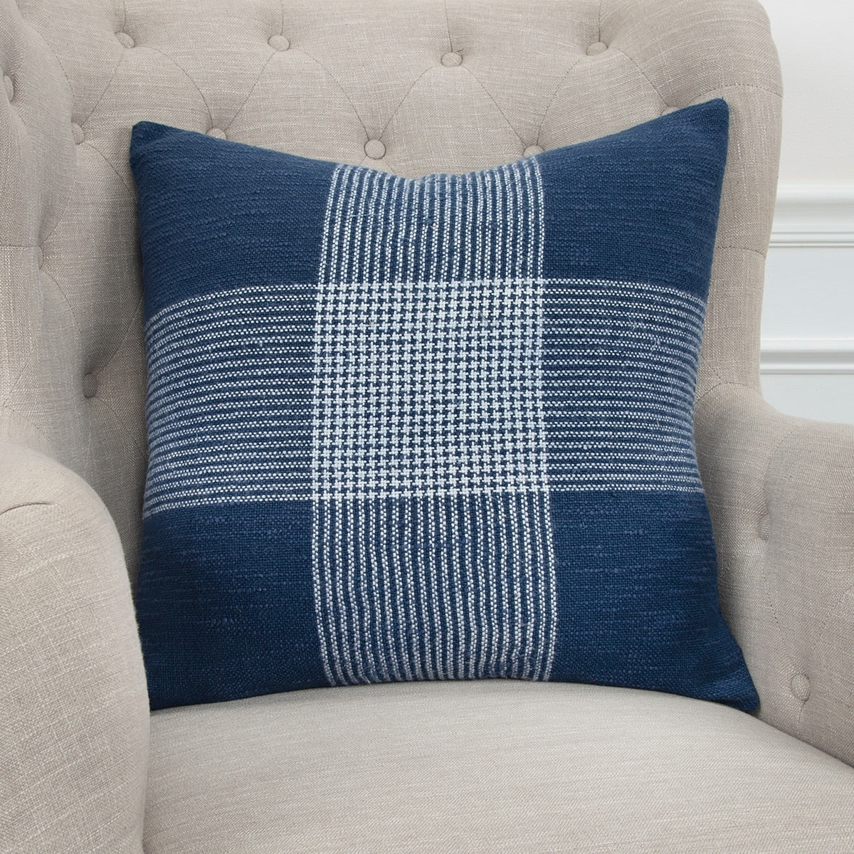 Rizzy Home Plaid Indigo White Decorative Poly Filled Pillow 20 X20