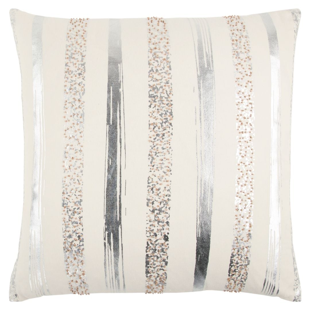 Rizzy Home Stripe 20 X 20 Transitional Polyester Filled Pillow Ivory Silver