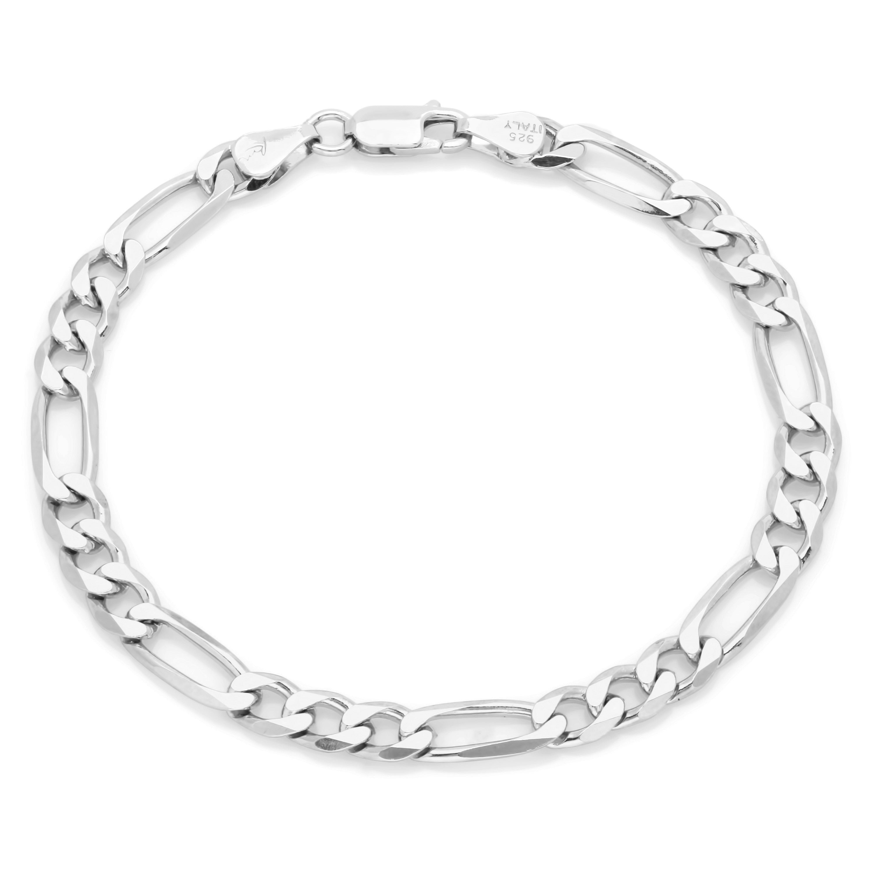 Roberto Martinez Sterling Silver 6 Mm Diamond Cut Figaro Bracelet 7 8