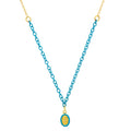 Roberto Martinez Sterling Silver Gold Plated Blue Enamel Holy Mary Necklace