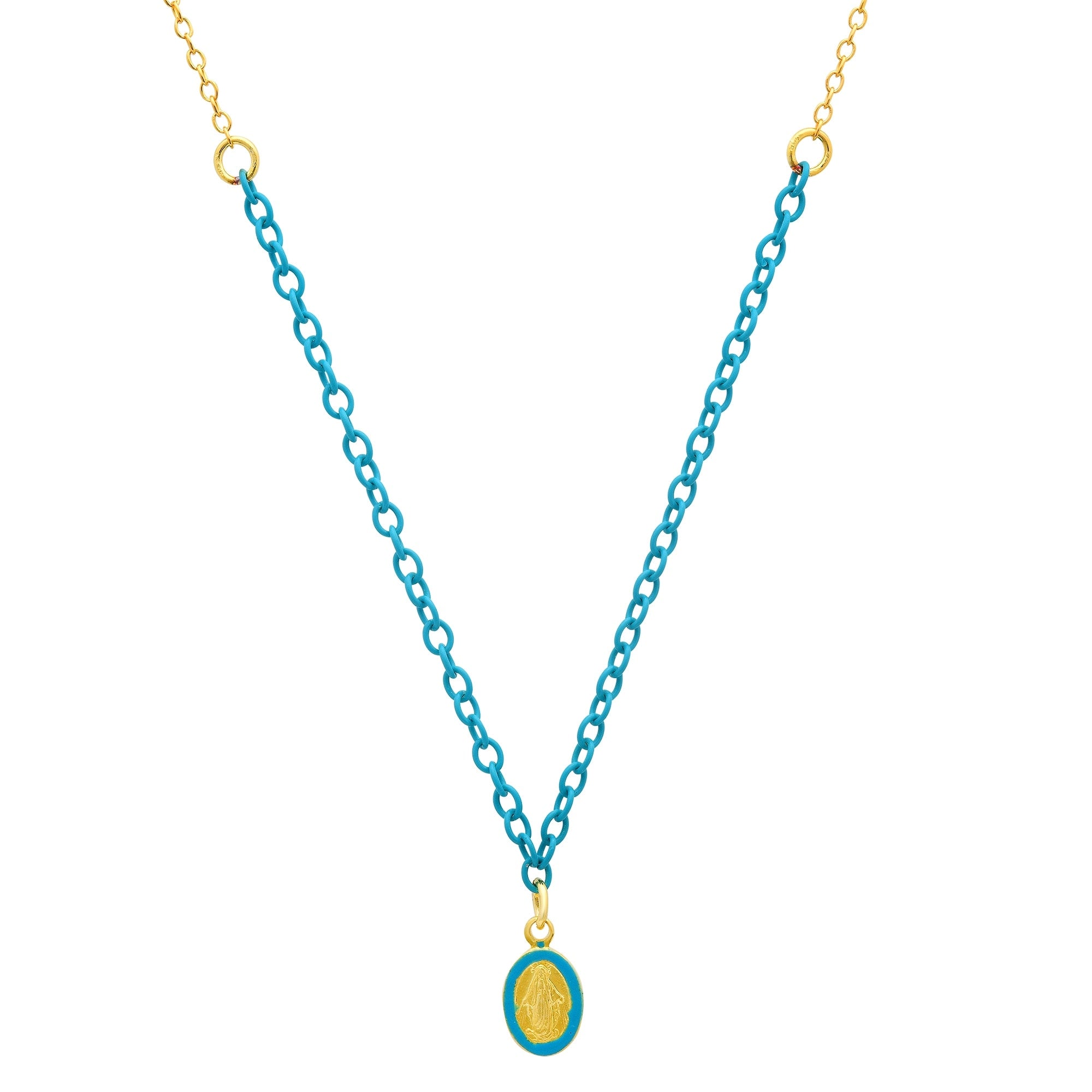 Roberto Martinez Sterling Silver Gold Plated Blue Enamel Holy Mary Necklace