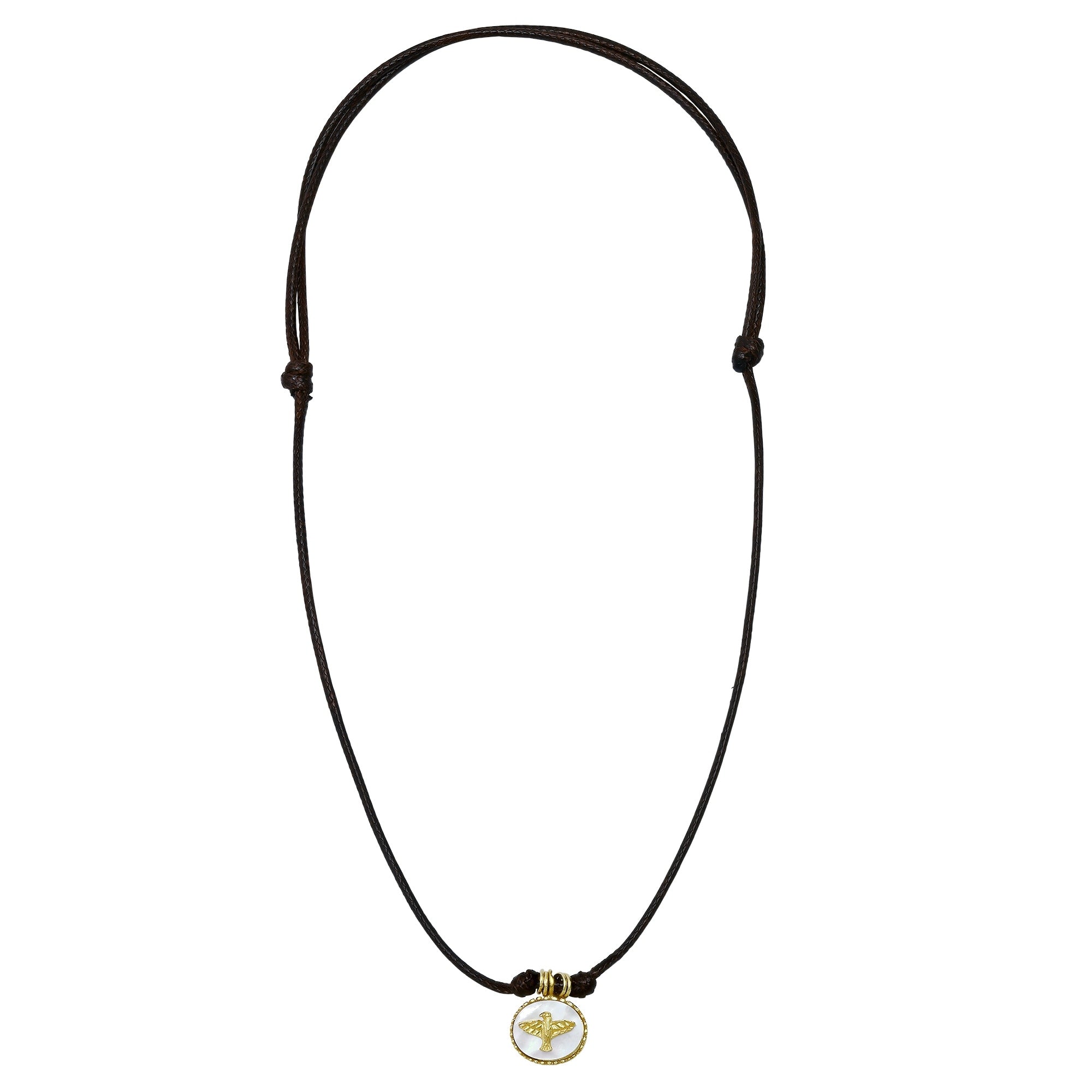 Roberto Martinez Sterling Silver Gold Plated Mop And Leather Adjustable Holy Spirit Bracelet And Necklace Set