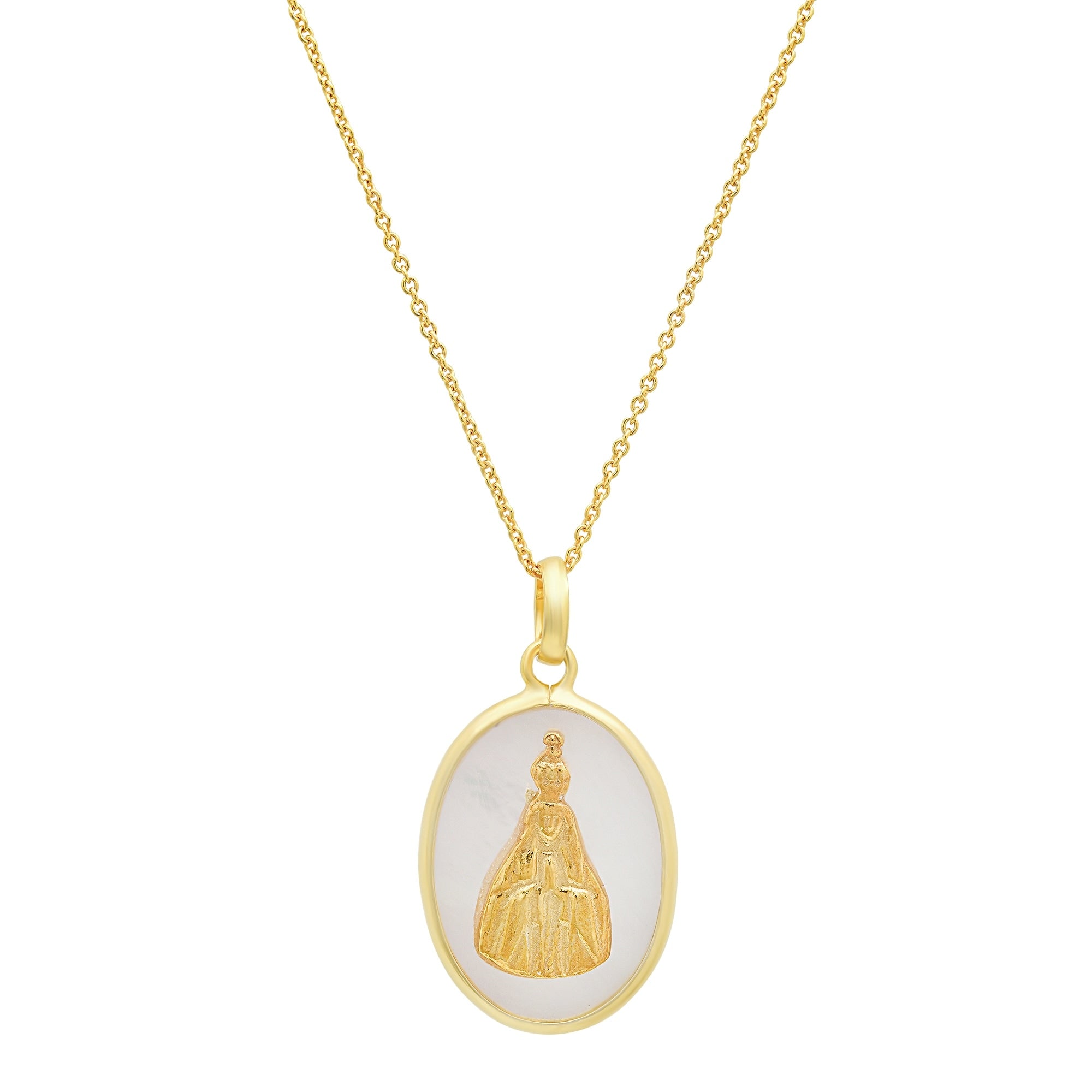 Roberto Martinez Sterling Silver Gold Plated Mother Of Pearl Our Lady Of Mount Carmel Necklace
