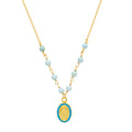 Roberto Martinez Sterling Silver Yellow Gold Plated Crystal Bead Turquoise Enamel Mary Necklace