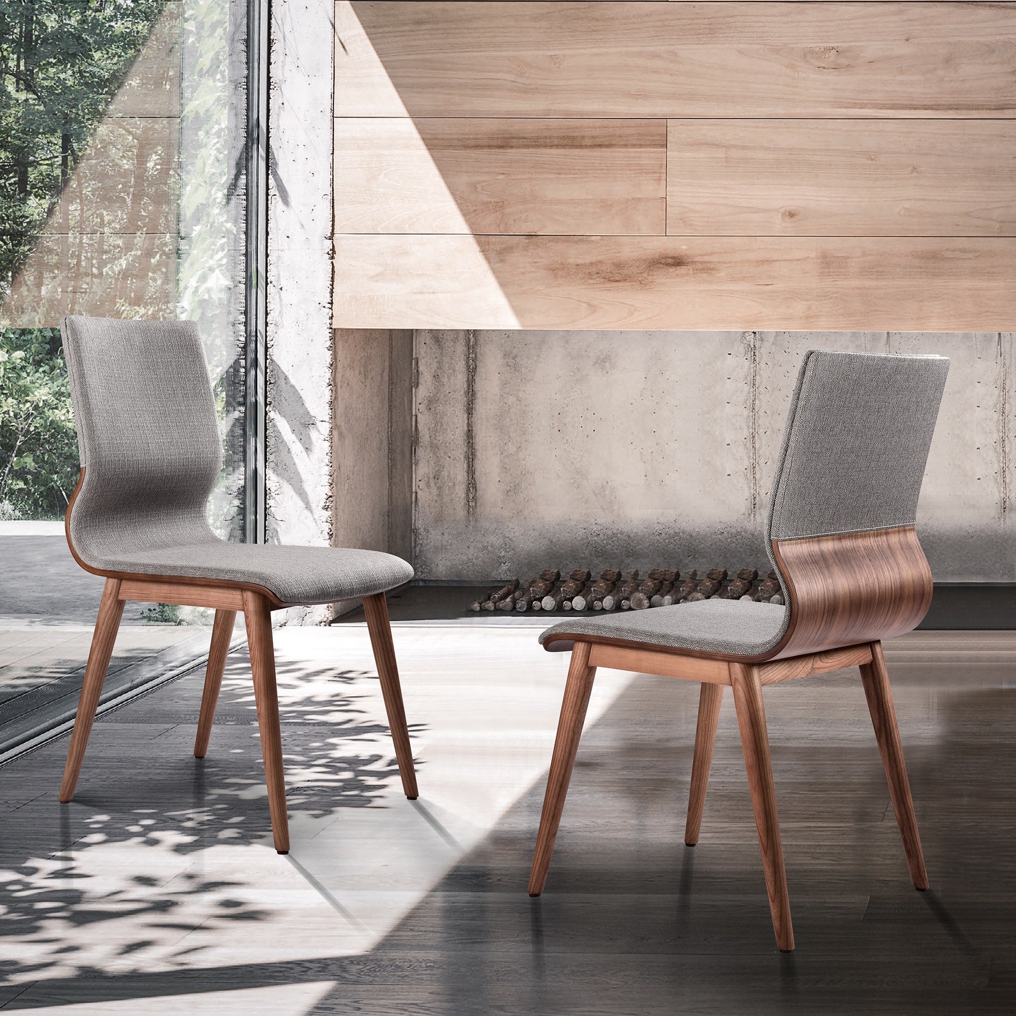 Robin Mid Century Dining Chair In Walnut Finish And Gray Fabric Set Of 2