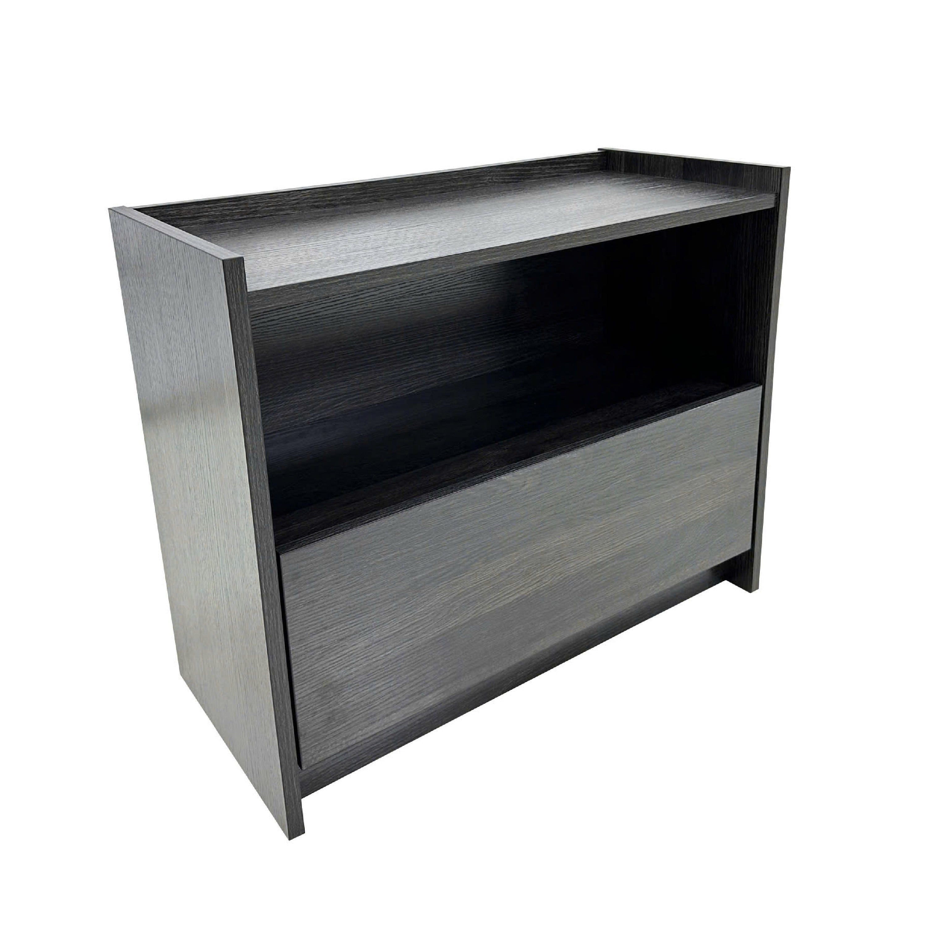 Roby Nightstand Raised Border Top Storage Shelf And Drawer Dark Gray