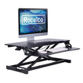 Rocelco 31.5 In. W Black Standing Desk Converter Dual Monitor Riser With Tablet Mount Height Adjustable And Deep Keyboard Tray
