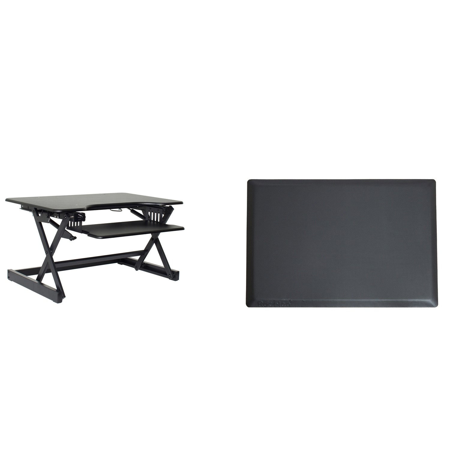 Rocelco 32 In. W Black Height Adjustable Standing Desk Converter With Anti Fatigue Mat Dual Monitor And Gas Spring Tray System