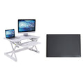 Rocelco 32 In. W White Height Adjustable Standing Desk Converter With Anti Fatigue Mat Dual Monitor And Gas Spring Tray System