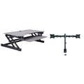Rocelco 37.5 In. W Gray Height Adjustable Standing Desk Converter With Dual Monitor Mount And Double Screen Riser Platform