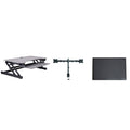 Rocelco 37.5 In. W Gray Height Adjustable Standing Desk Converter With Dual Monitor Mount Anti Fatigue Mat And Gray Finish