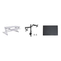 Rocelco 37.5 In. W White Height Adjustable Standing Desk Converter With Dual Monitor Mount And Anti Fatigue Mat Tray