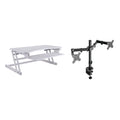 Rocelco 37.5 In. W White Height Adjustable Standing Desk Converter With Dual Monitor Mount And Double Screen Riser Platform