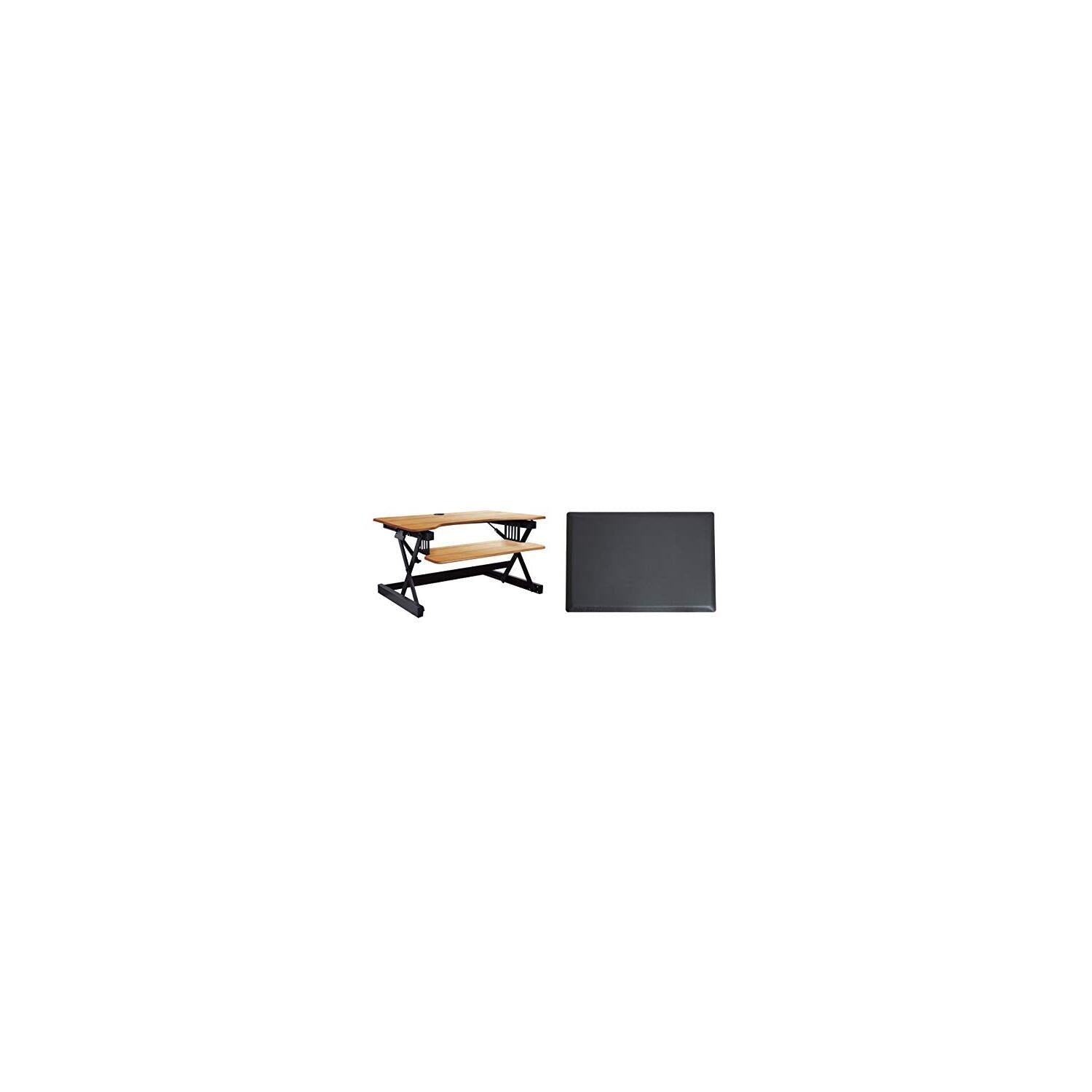 Rocelco 40 In. W Beige Height Adjustable Standing Desk Converter With Anti Fatigue Mat Computer Workstation Riser Keyboard Tray
