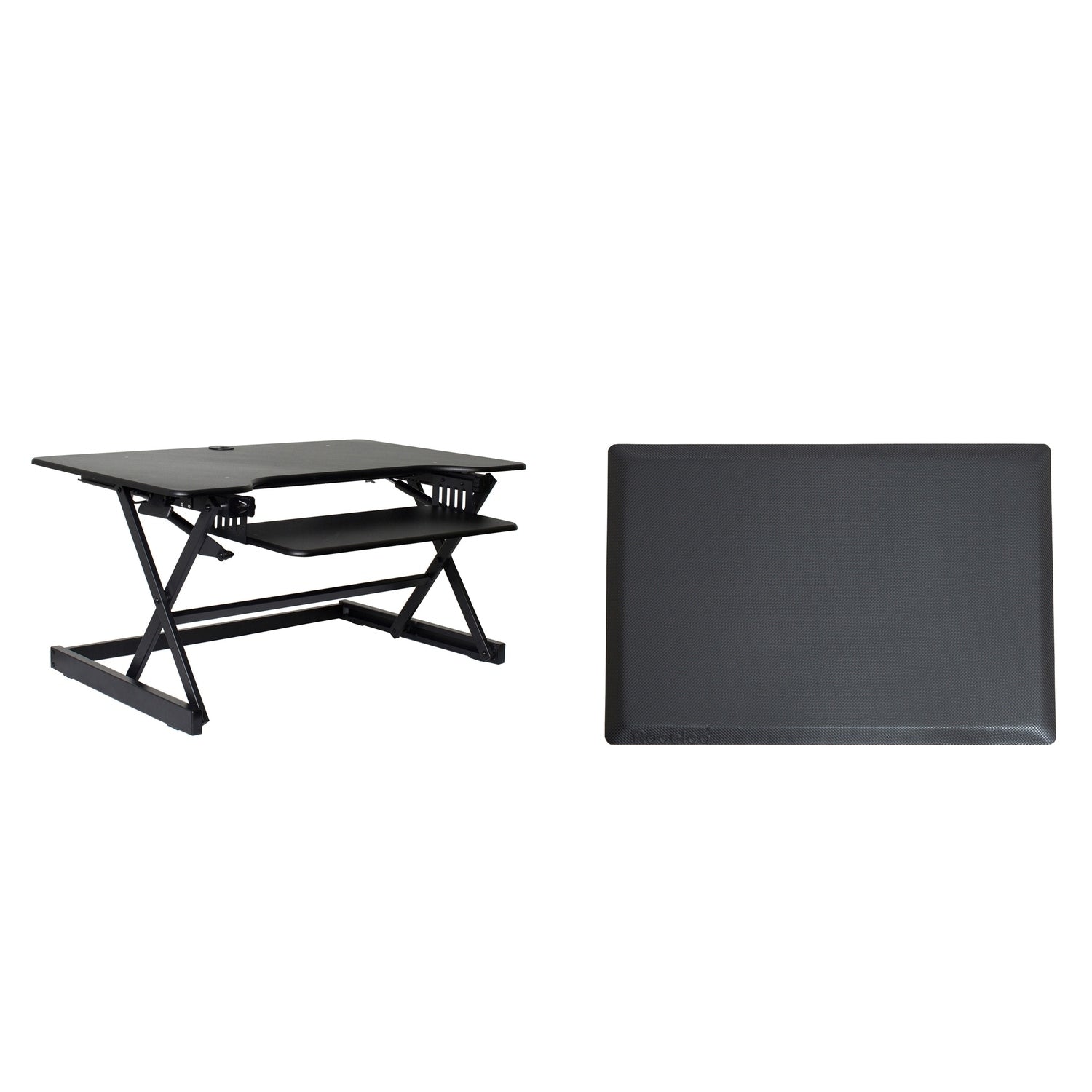 Rocelco 40 In. W Black Height Adjustable Standing Desk Converter With Anti Fatigue Mat Tall Computer Riser Platform