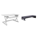 Rocelco 40 In. W White Height Adjustable Standing Desk Converter With Dual Monitor Stand And Deep Keyboard Tray